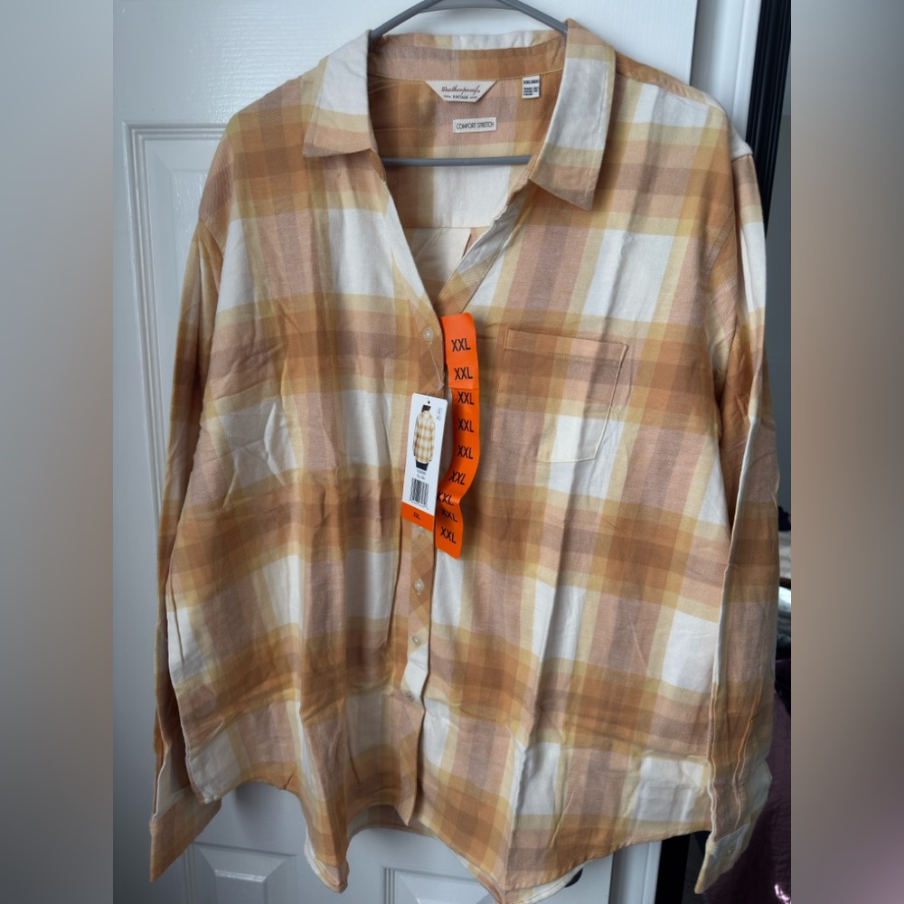 Weatherproof Vintage Plaid Shirt in Tan and Cream